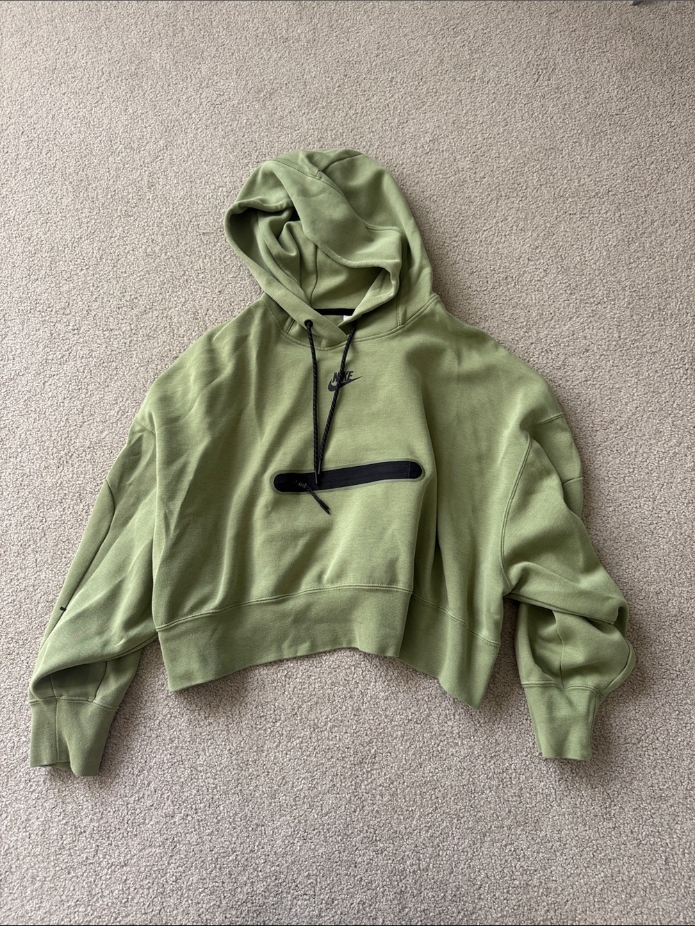Nike Olive Green Tech Fleece Cropped Hoodie